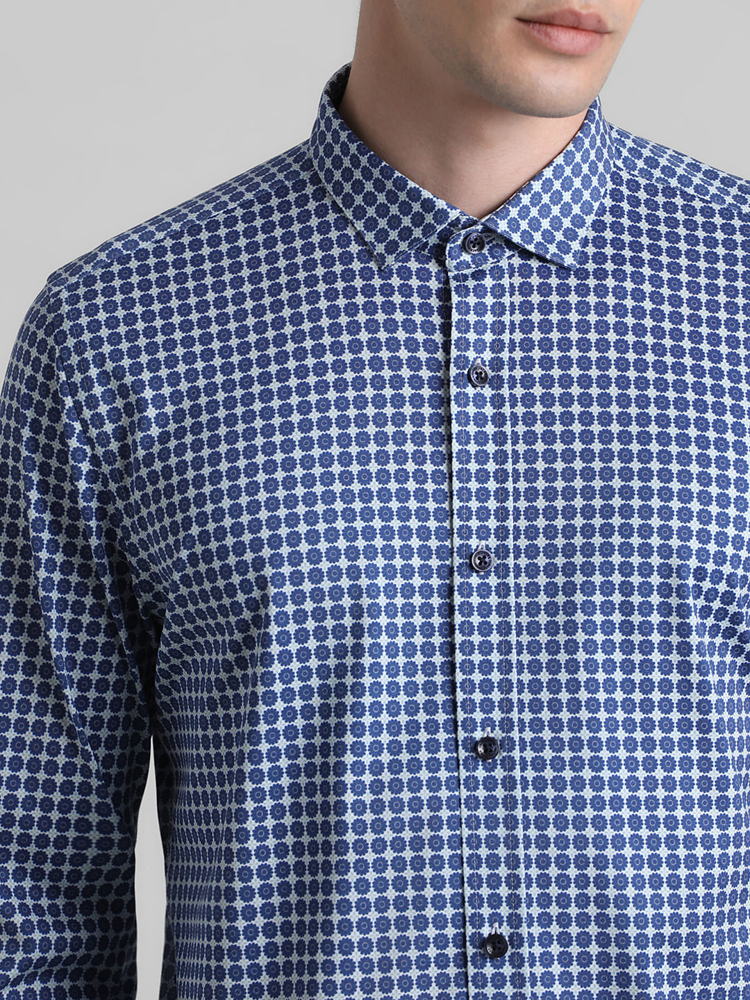 Blue Printed Knit Shirt