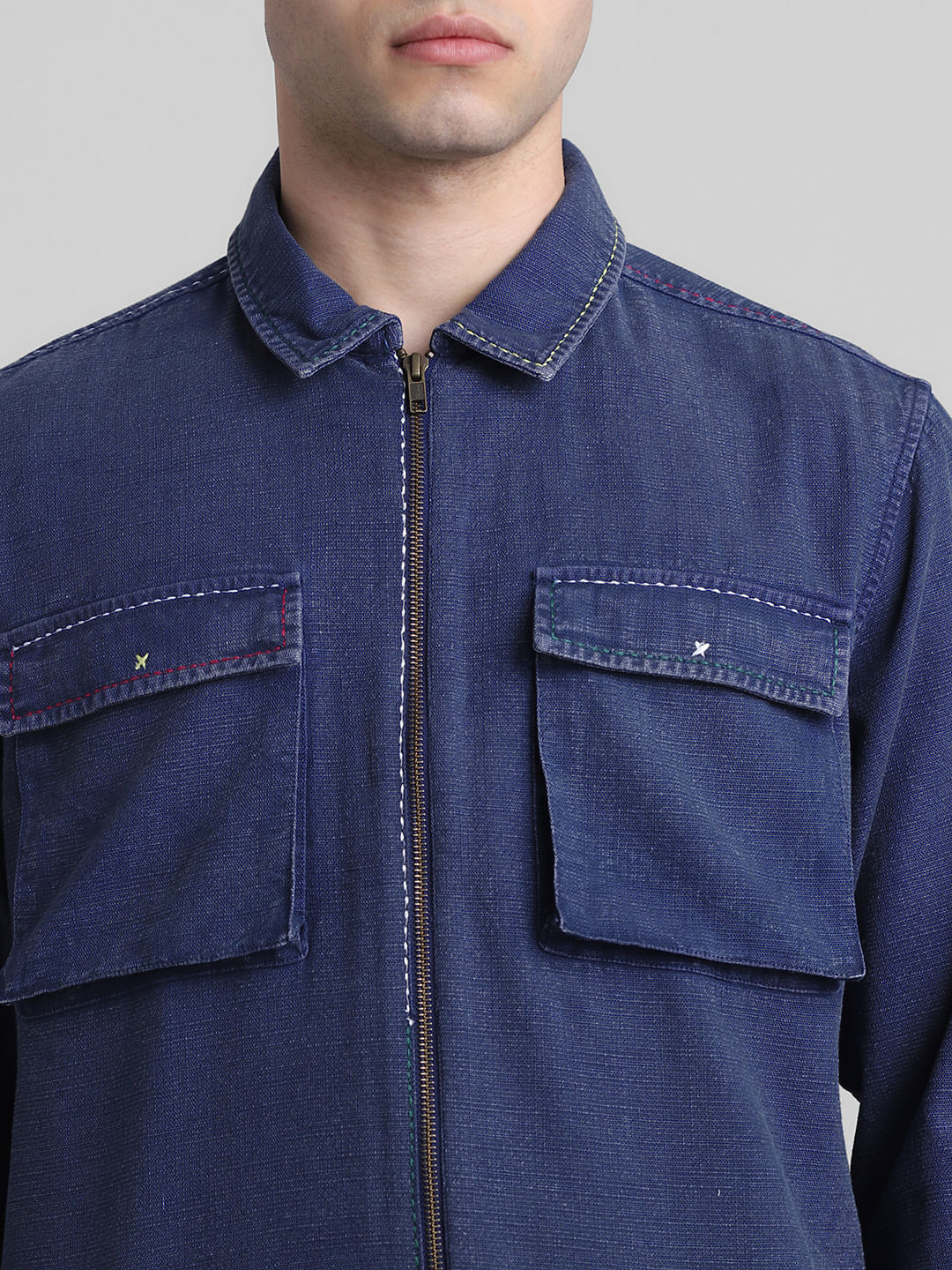 Blue Zip-Up Oversized Shirt