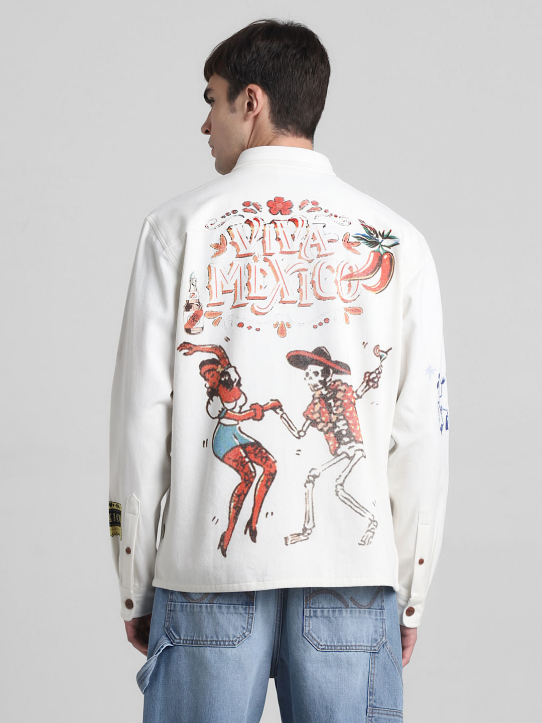 White Graphic Print Oversized Shirt