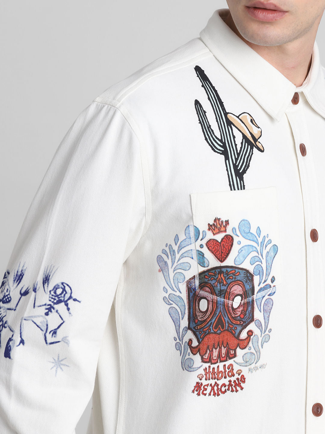 White Graphic Print Oversized Shirt