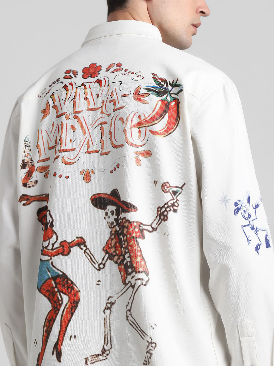 White Graphic Print Oversized Shirt