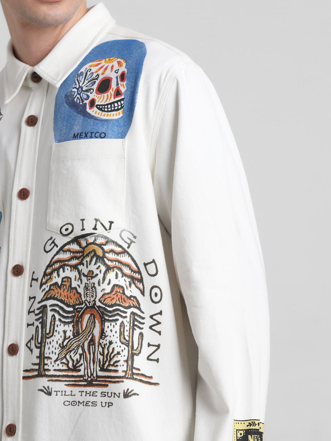 White Graphic Print Oversized Shirt