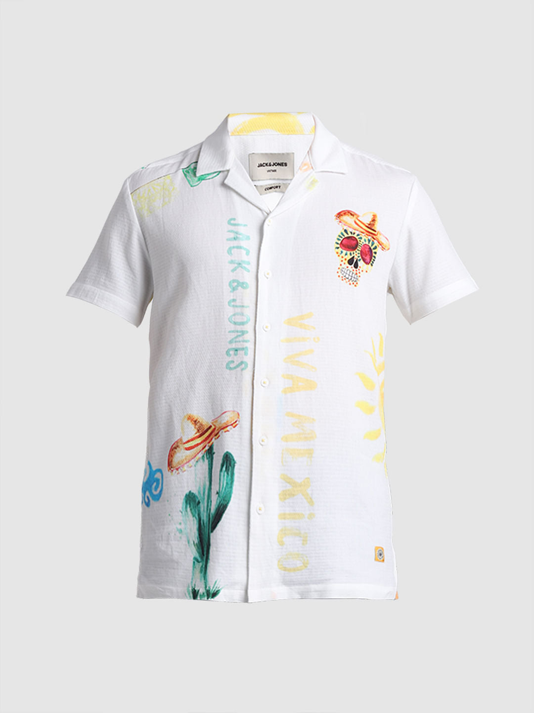 White Printed Short Sleeves Shirt