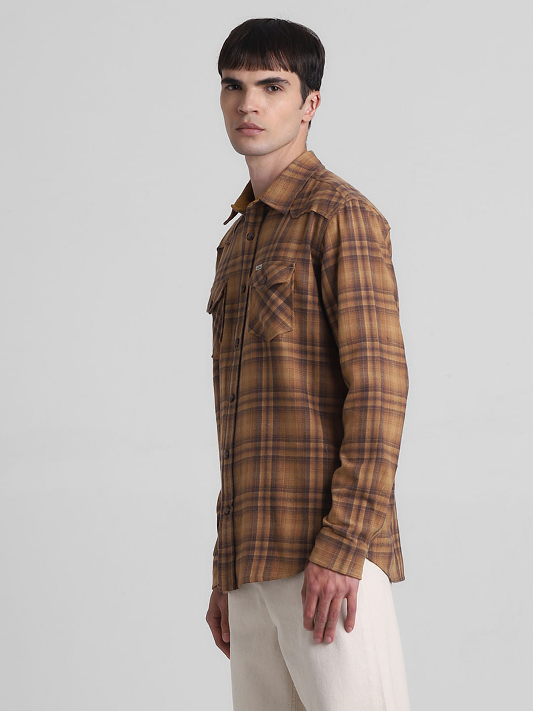 Brown Check Full Sleeves Shirt