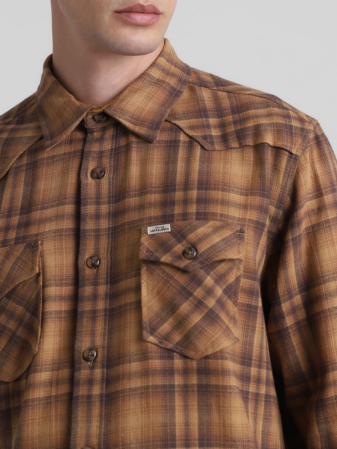Brown Check Full Sleeves Shirt