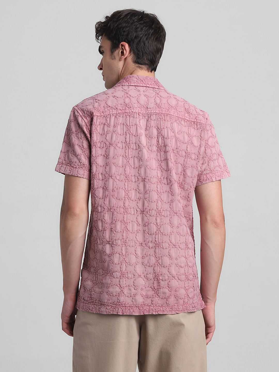 Pink Embroidered Short Sleeves Shirt
