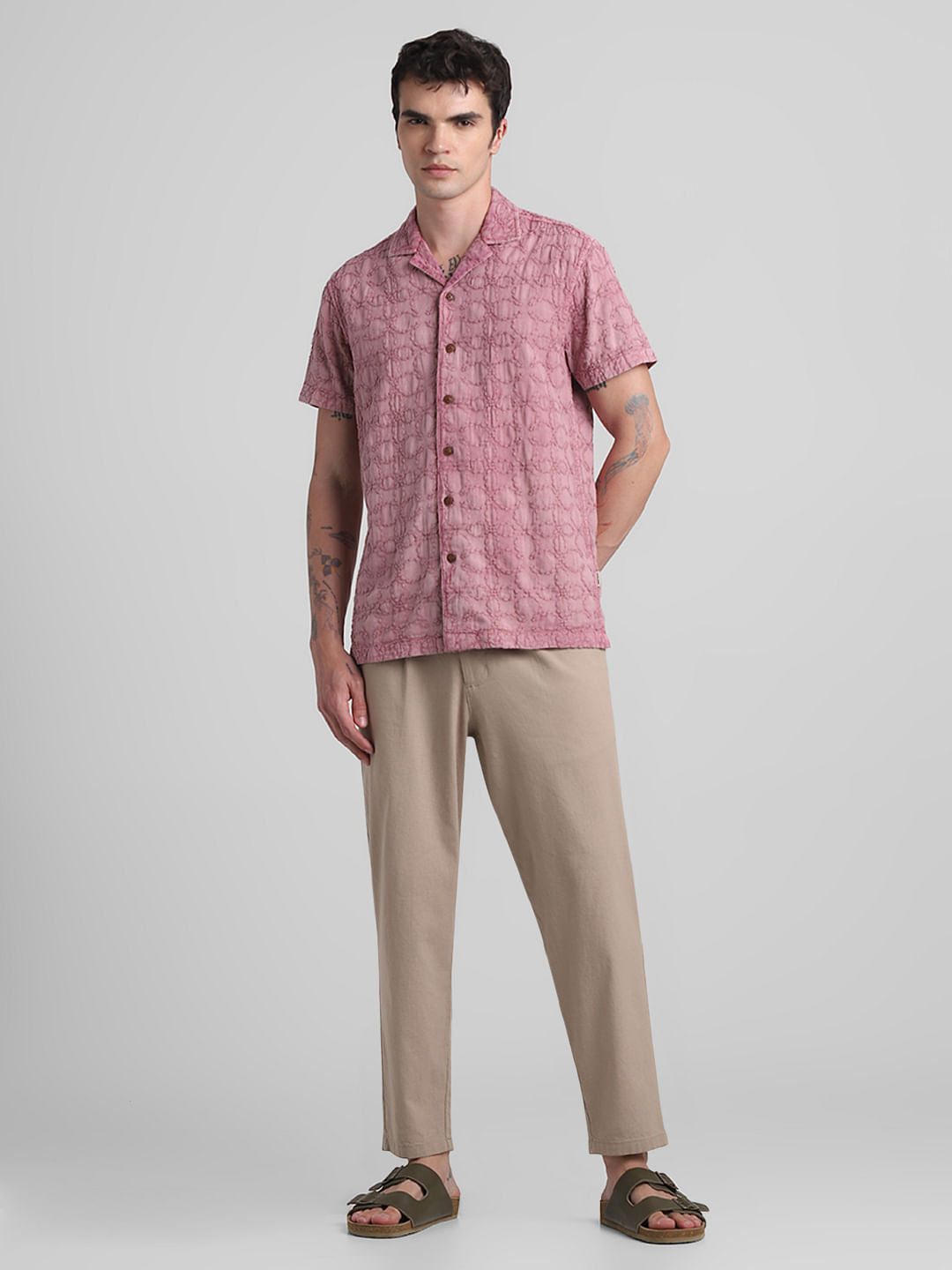 Pink Embroidered Short Sleeves Shirt