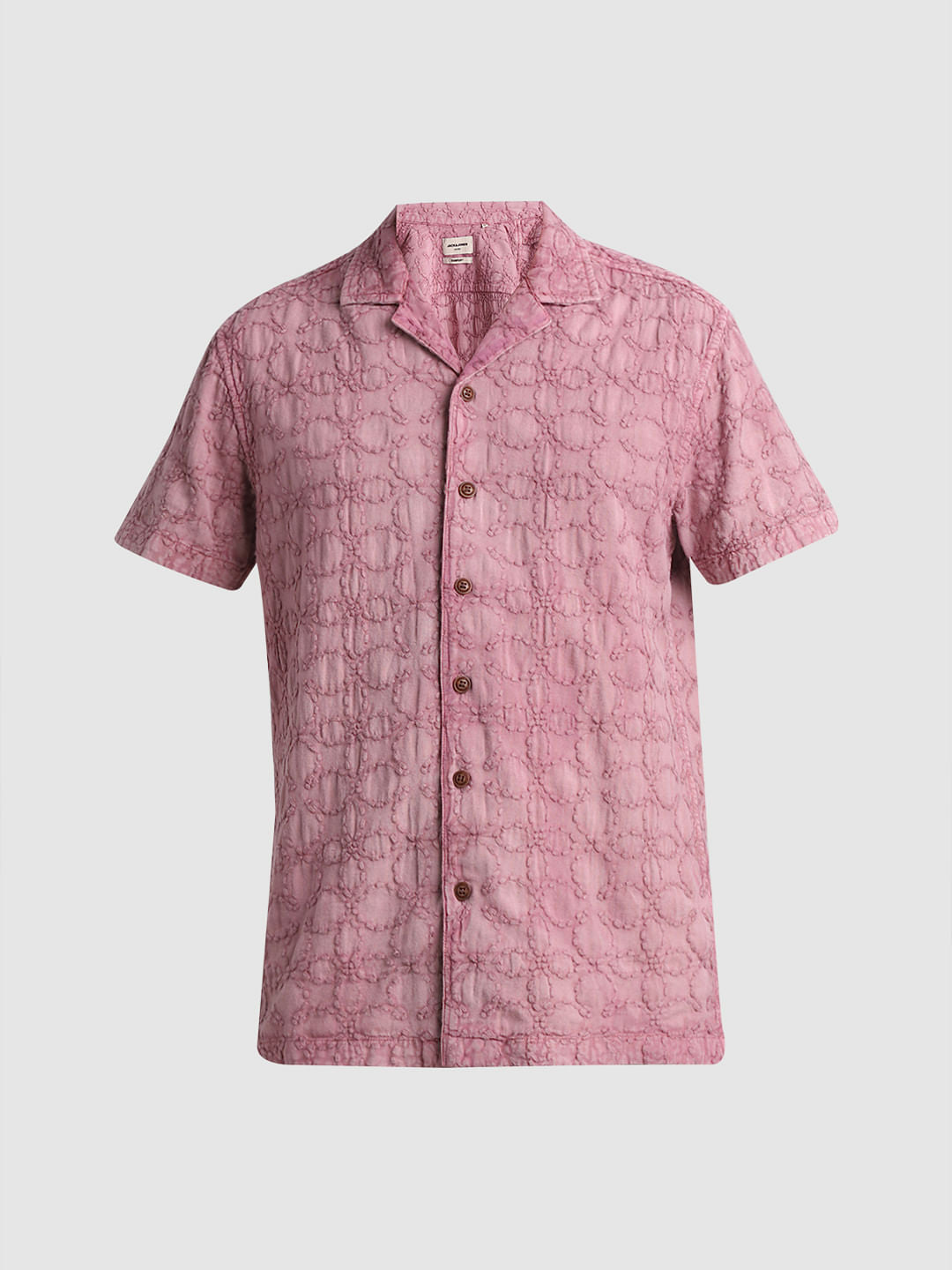 Pink Embroidered Short Sleeves Shirt