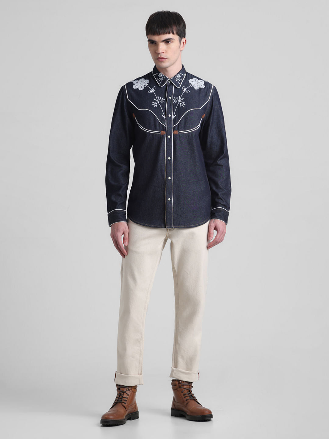 Blue Cowboy Embroidered Shirt