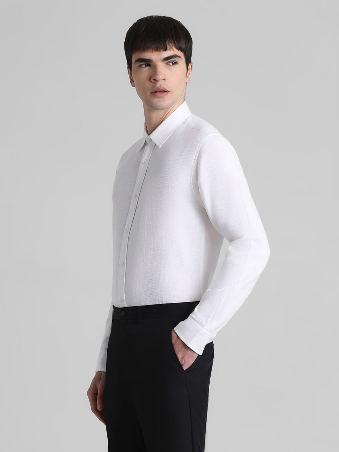 White Dobby Cotton Full Sleeves Shirt