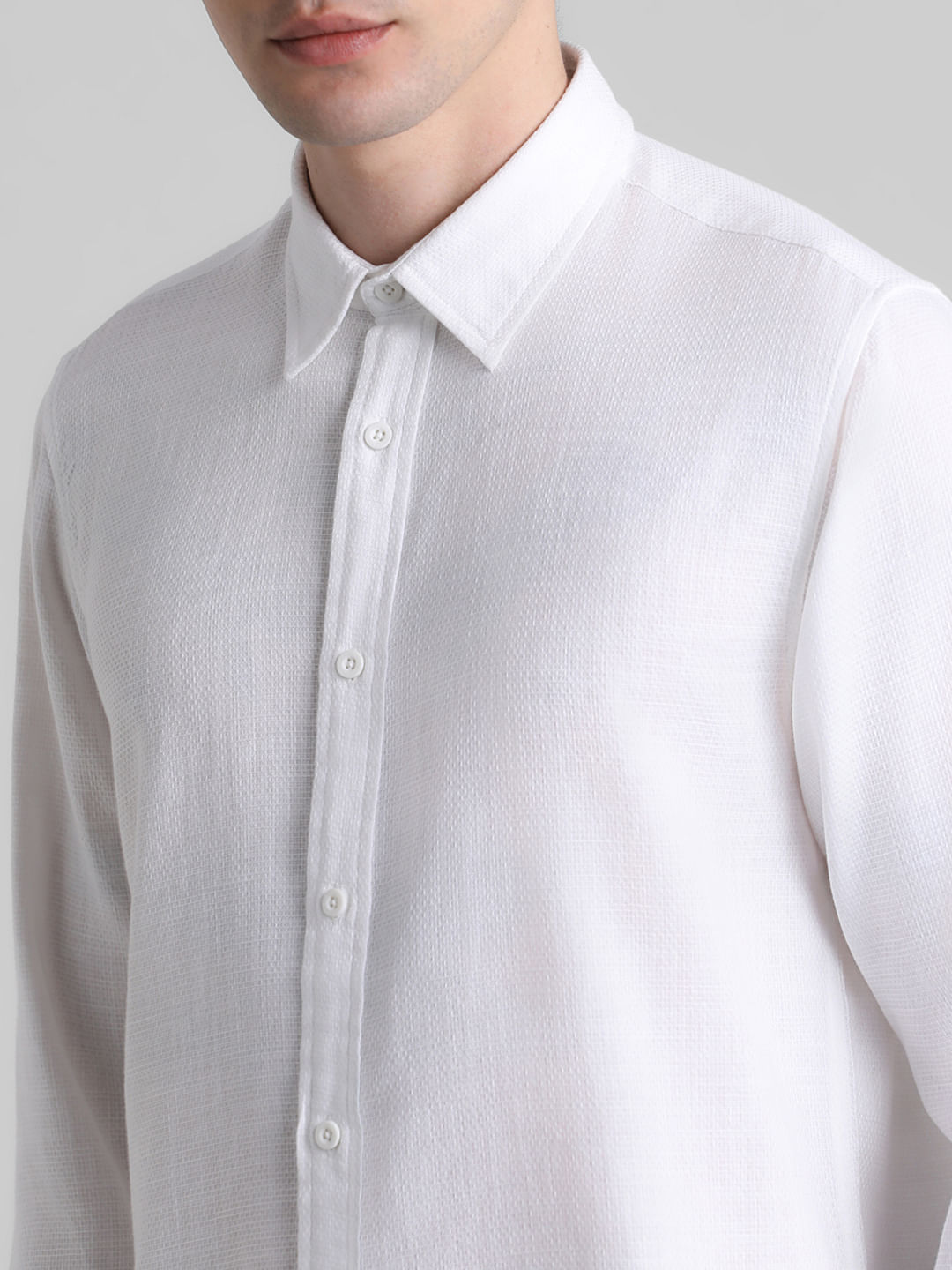 White Dobby Cotton Full Sleeves Shirt