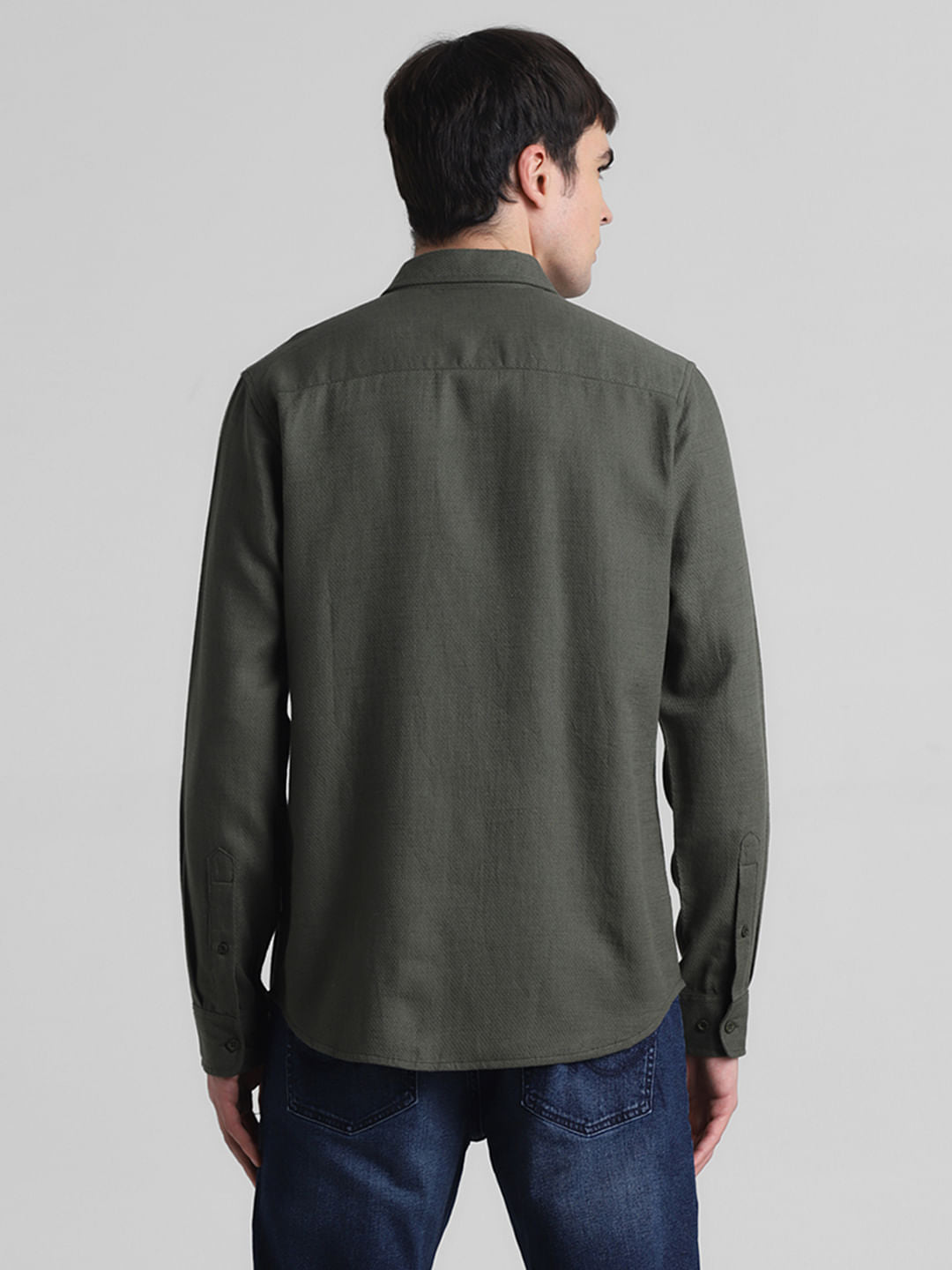 Green Dobby Cotton Full Sleeves Shirt