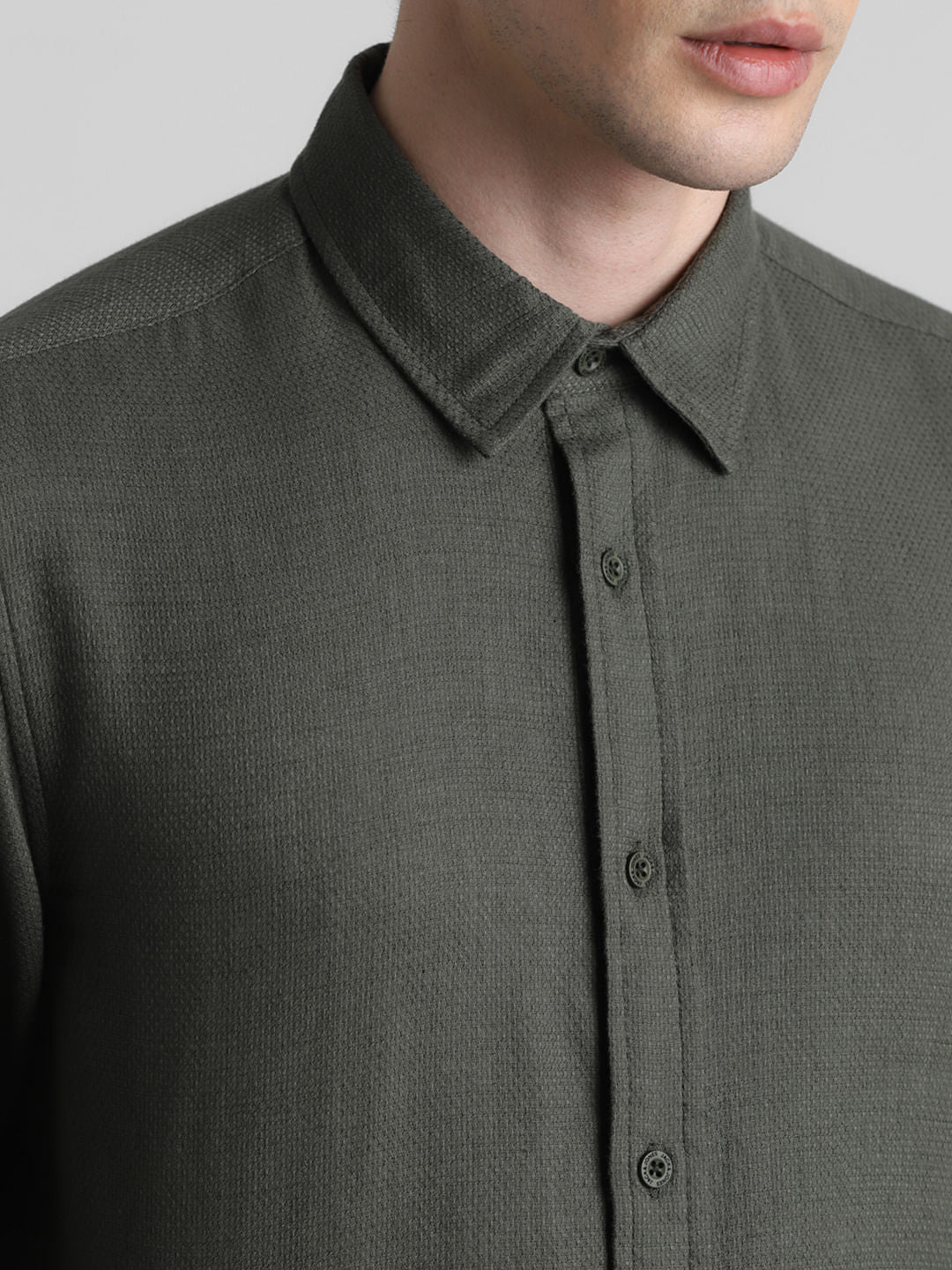 Green Dobby Cotton Full Sleeves Shirt