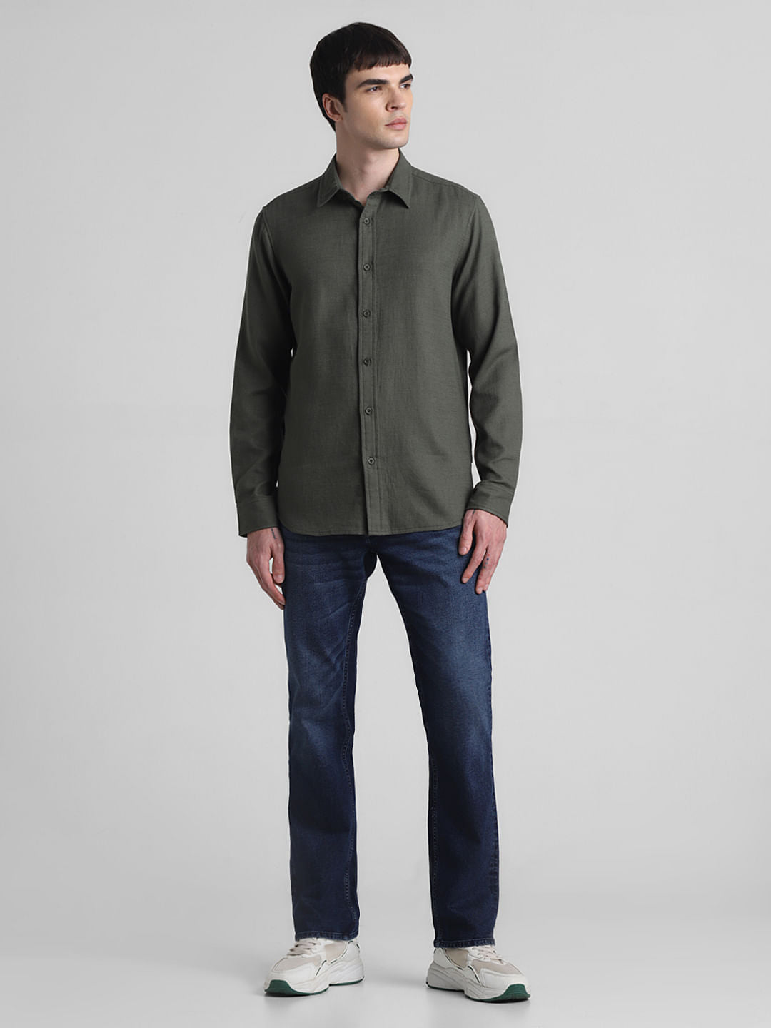 Green Dobby Cotton Full Sleeves Shirt