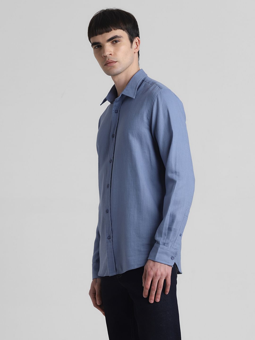Blue Dobby Cotton Full Sleeves Shirt