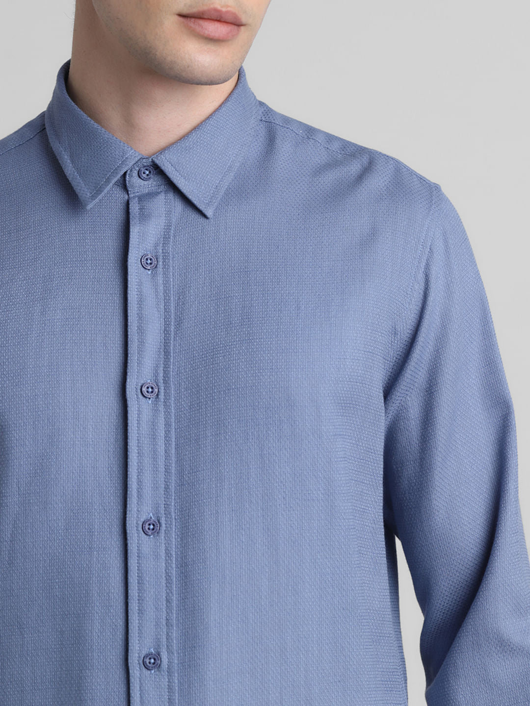 Blue Dobby Cotton Full Sleeves Shirt