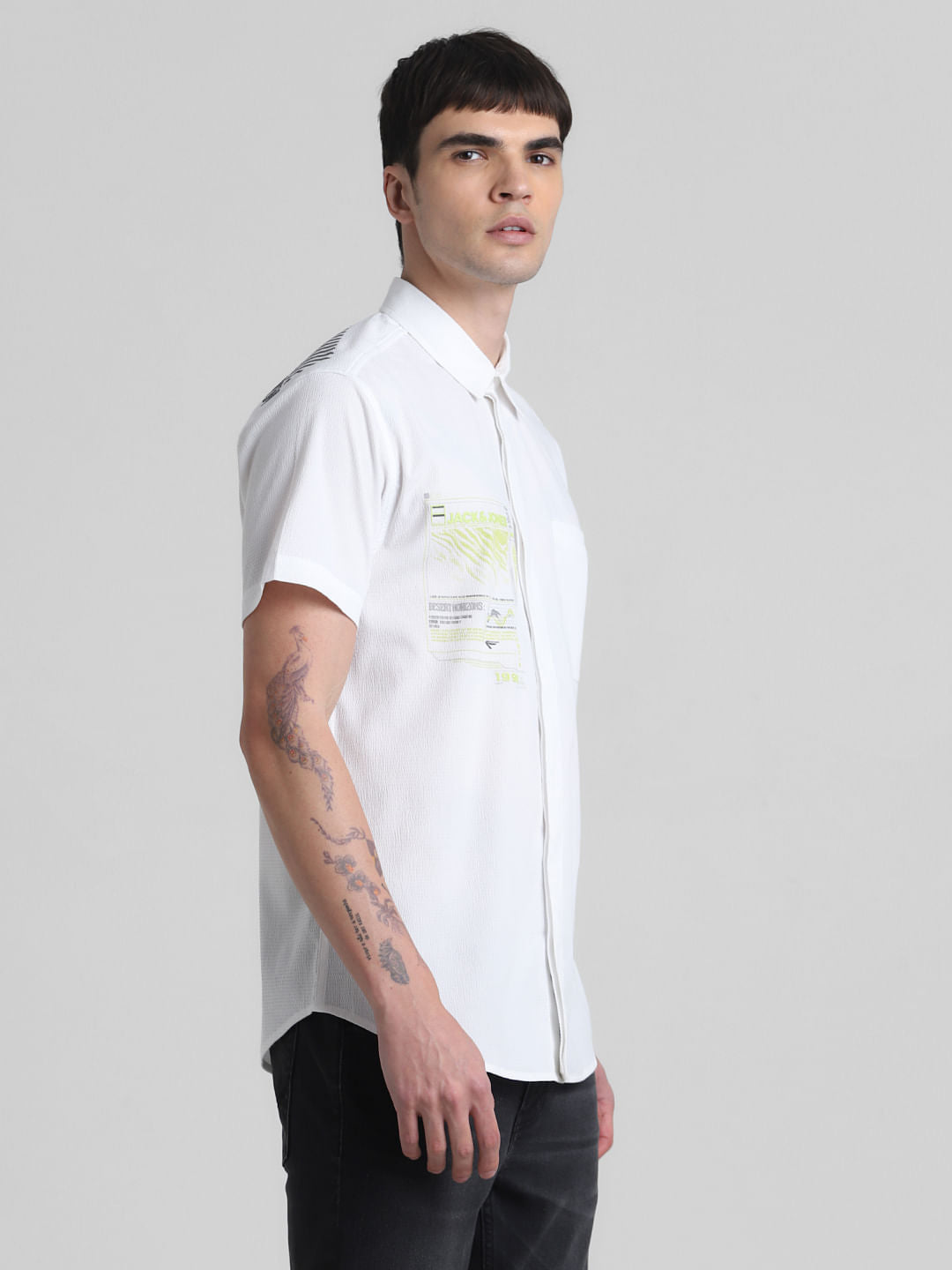 White Printed Short Sleeves Shirt