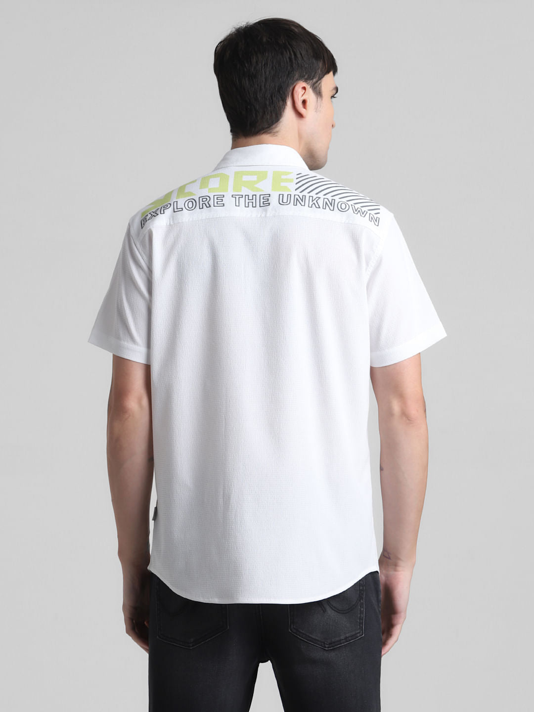 White Printed Short Sleeves Shirt