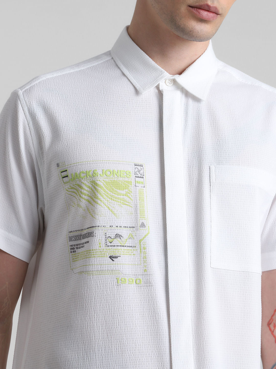 White Printed Short Sleeves Shirt