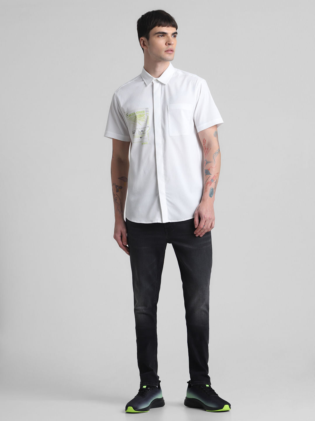 White Printed Short Sleeves Shirt