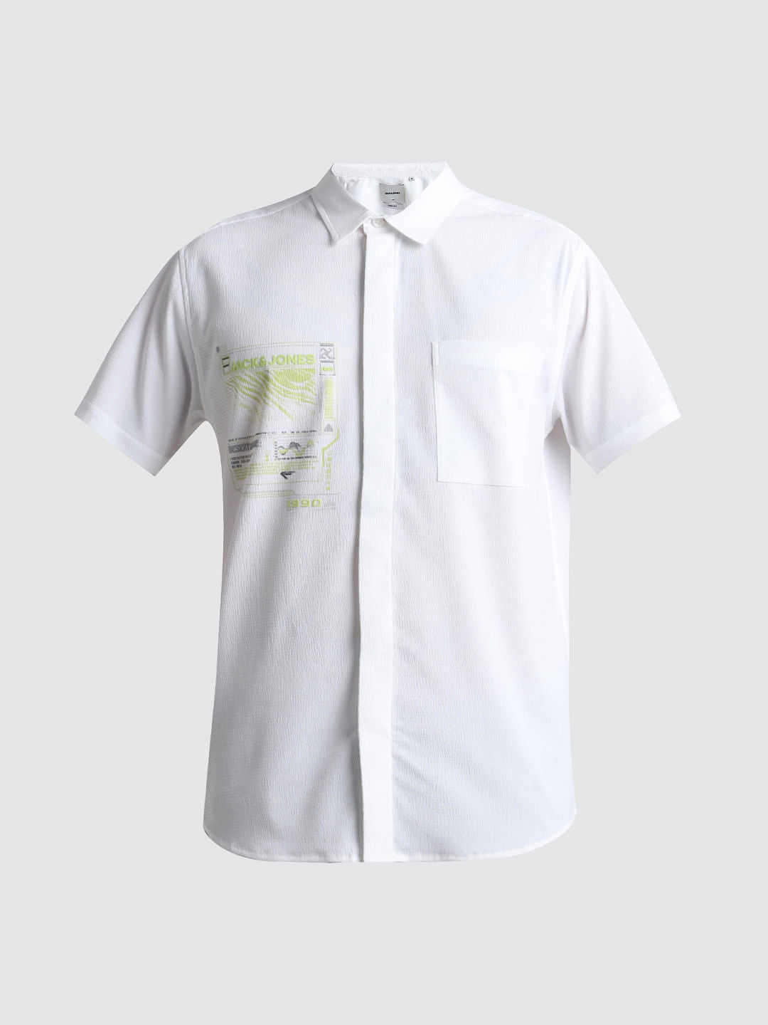 White Printed Short Sleeves Shirt