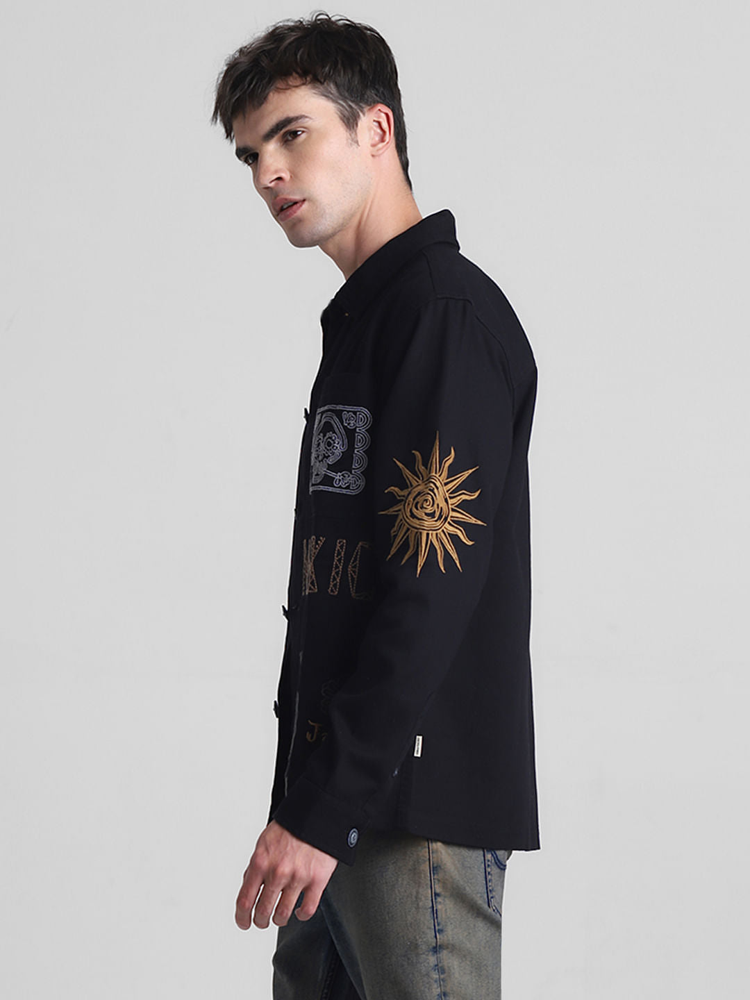 Black Embroidered Oversized Full Sleeves Shirt