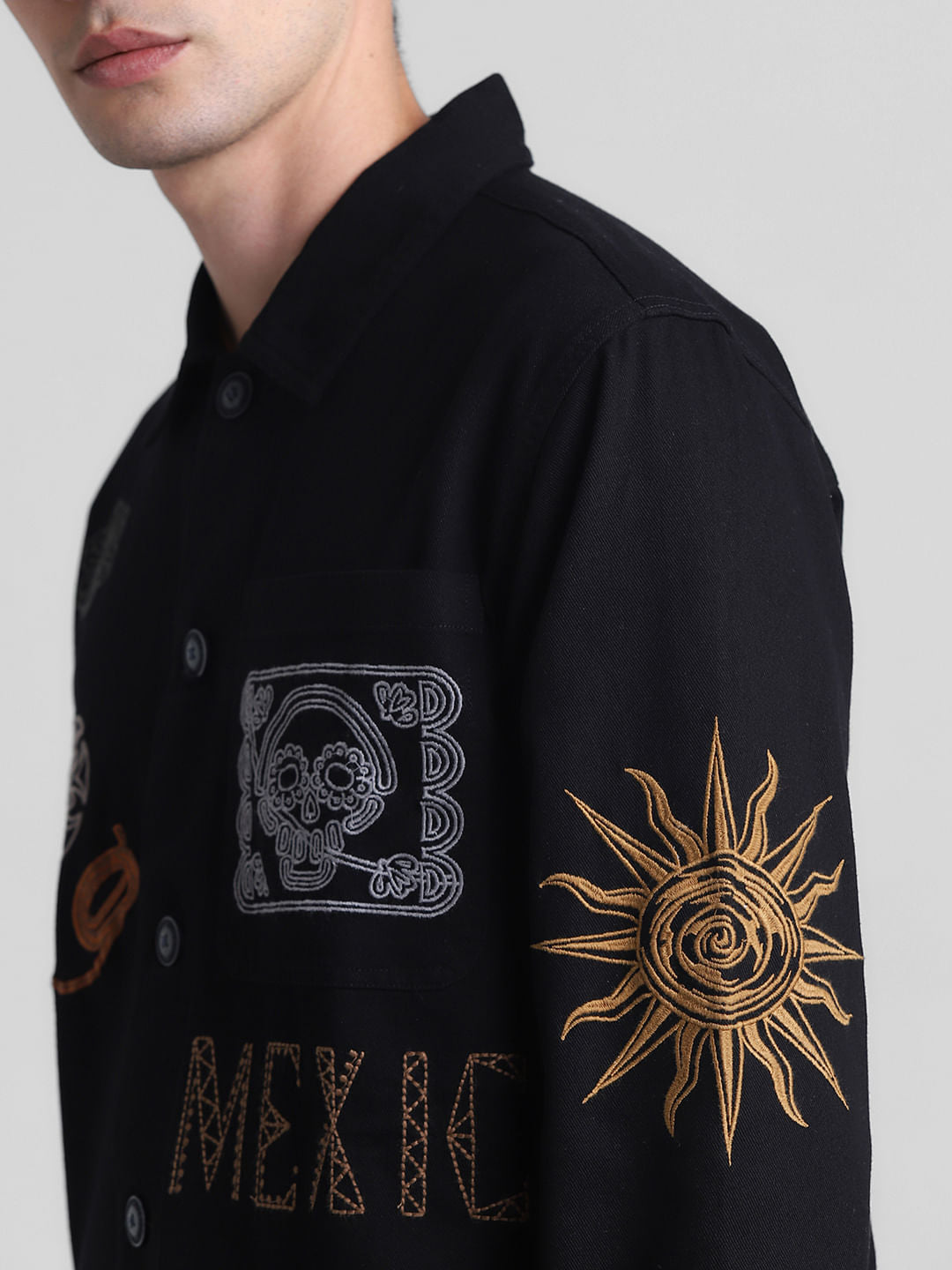 Black Embroidered Oversized Full Sleeves Shirt