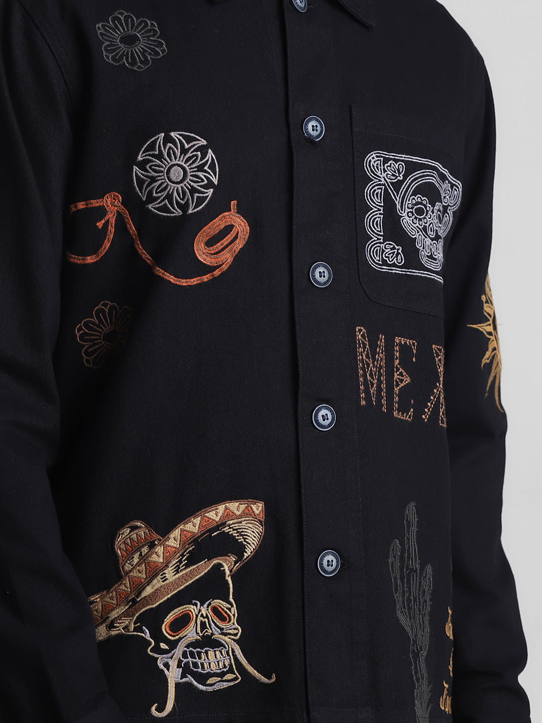 Black Embroidered Oversized Full Sleeves Shirt