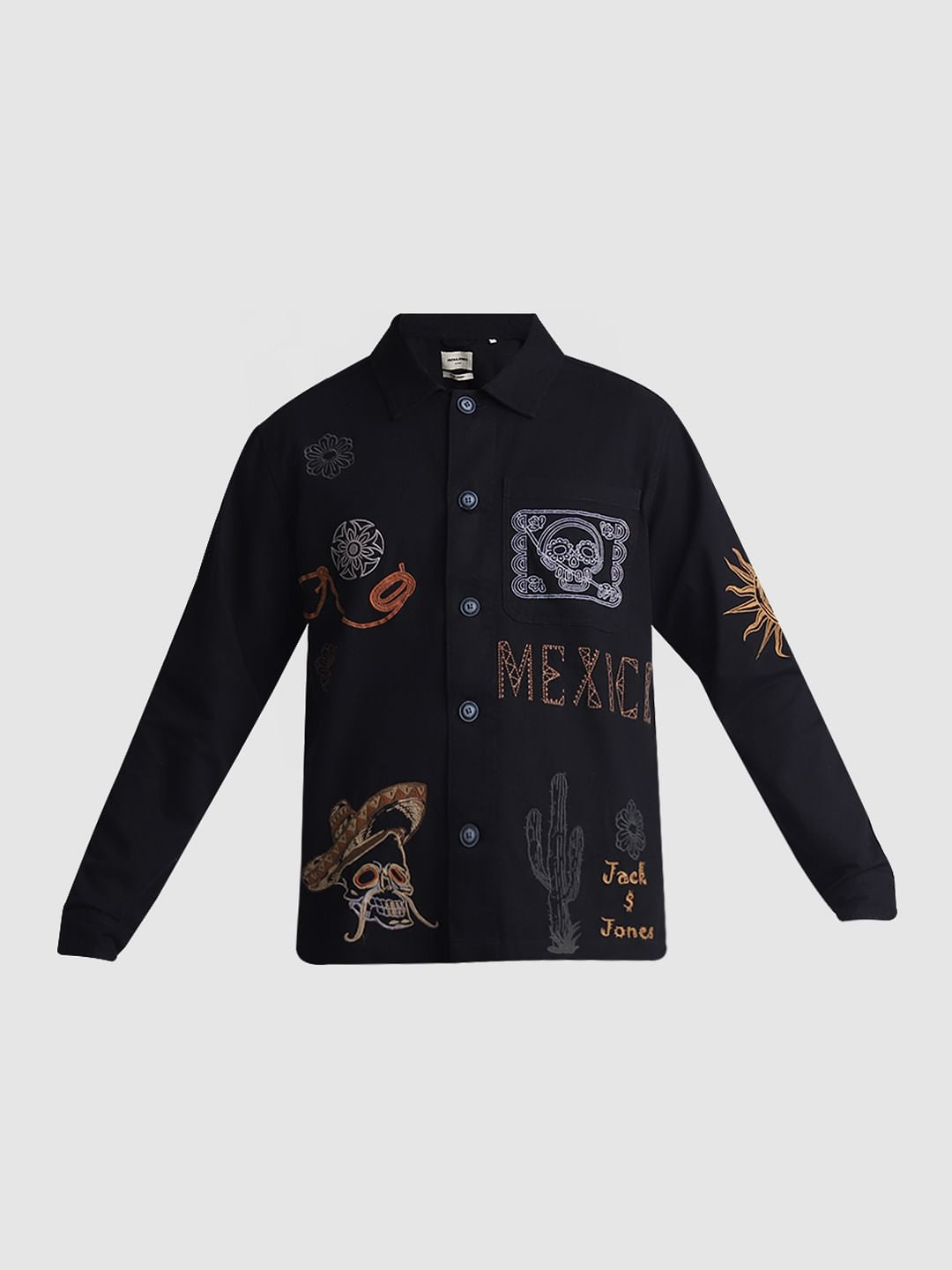 Black Embroidered Oversized Full Sleeves Shirt