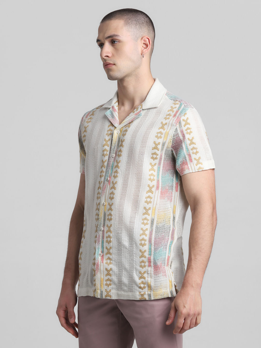 Beige Printed Jacquard Shirt