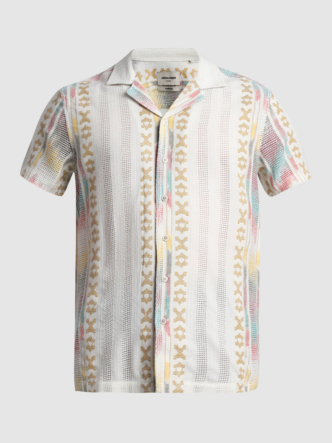 Beige Printed Jacquard Shirt