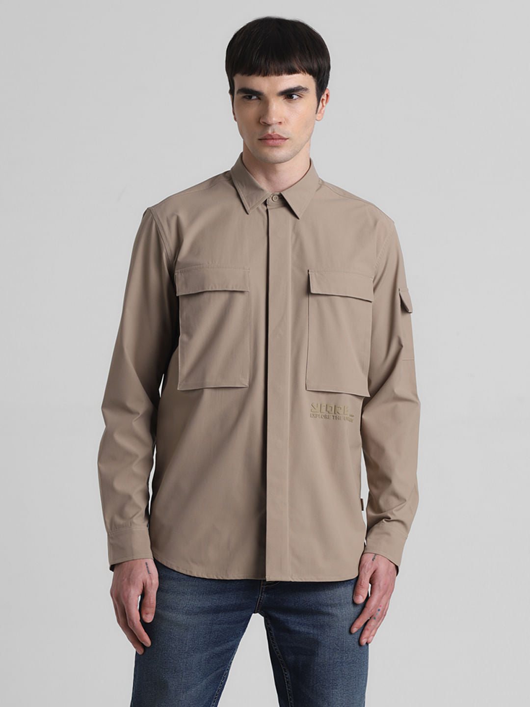 Beige Oversized Pocket Shirt