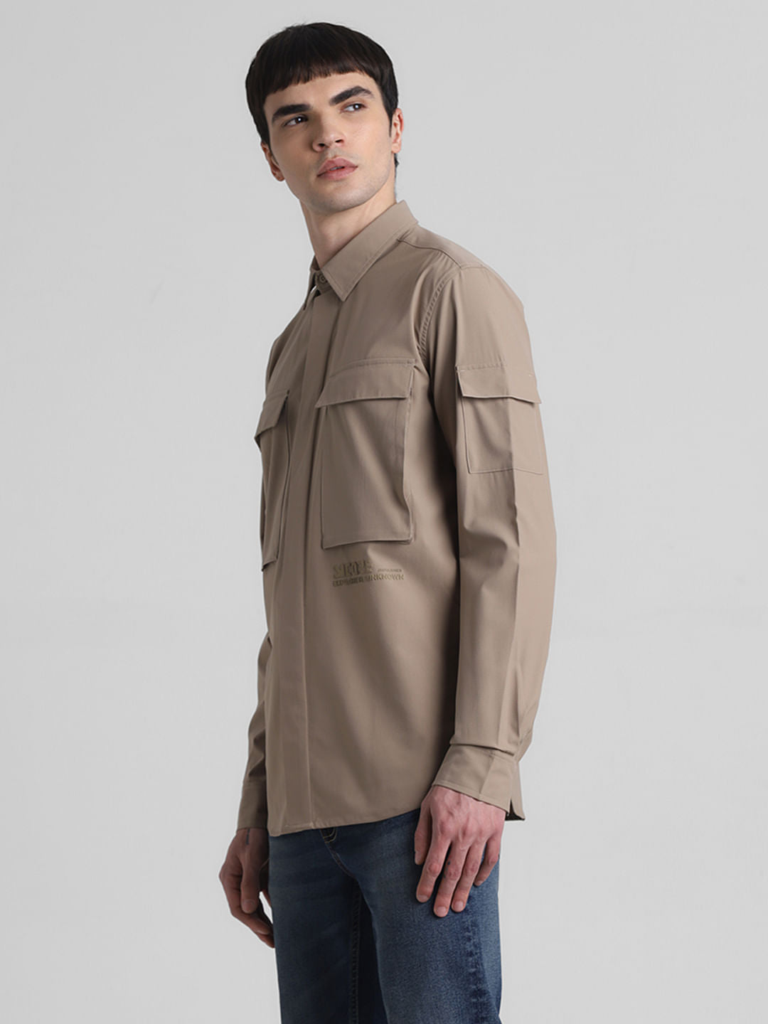 Beige Oversized Pocket Shirt