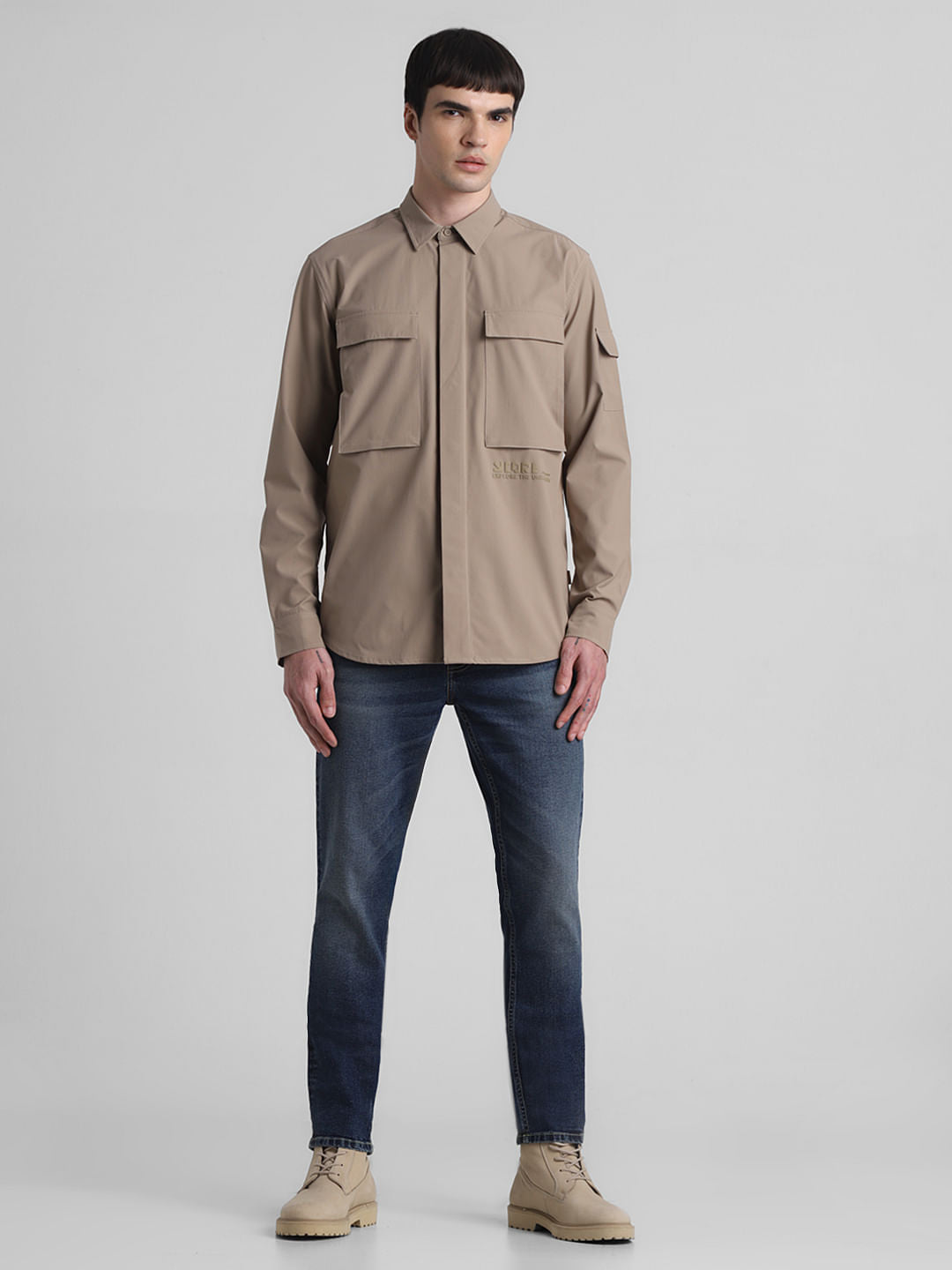 Beige Oversized Pocket Shirt