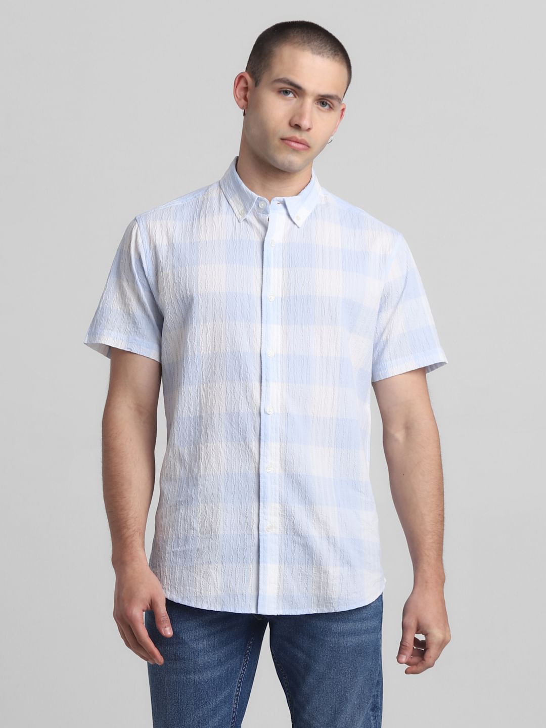 Light Blue Check Short Sleeves Shirt
