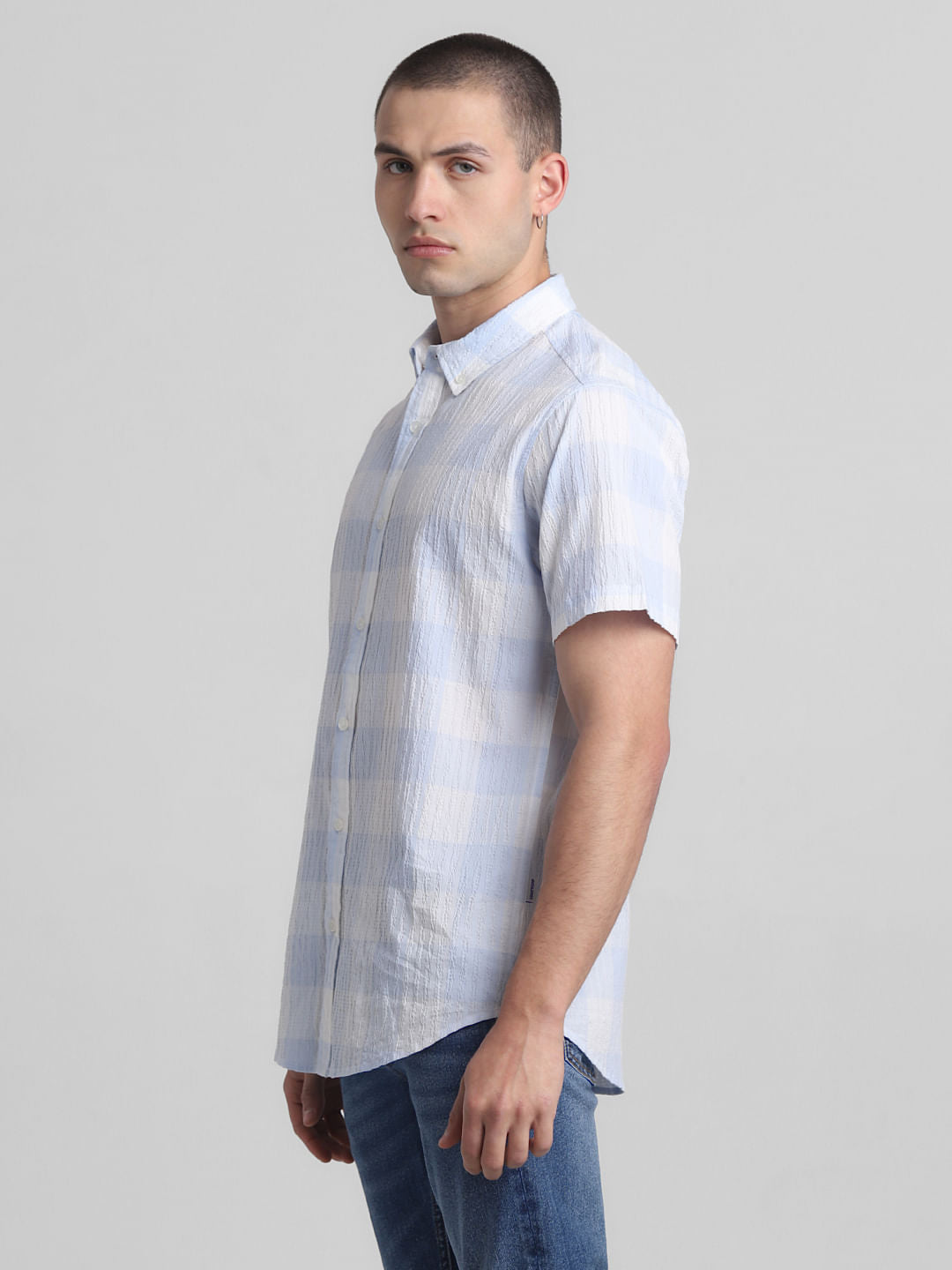 Light Blue Check Short Sleeves Shirt
