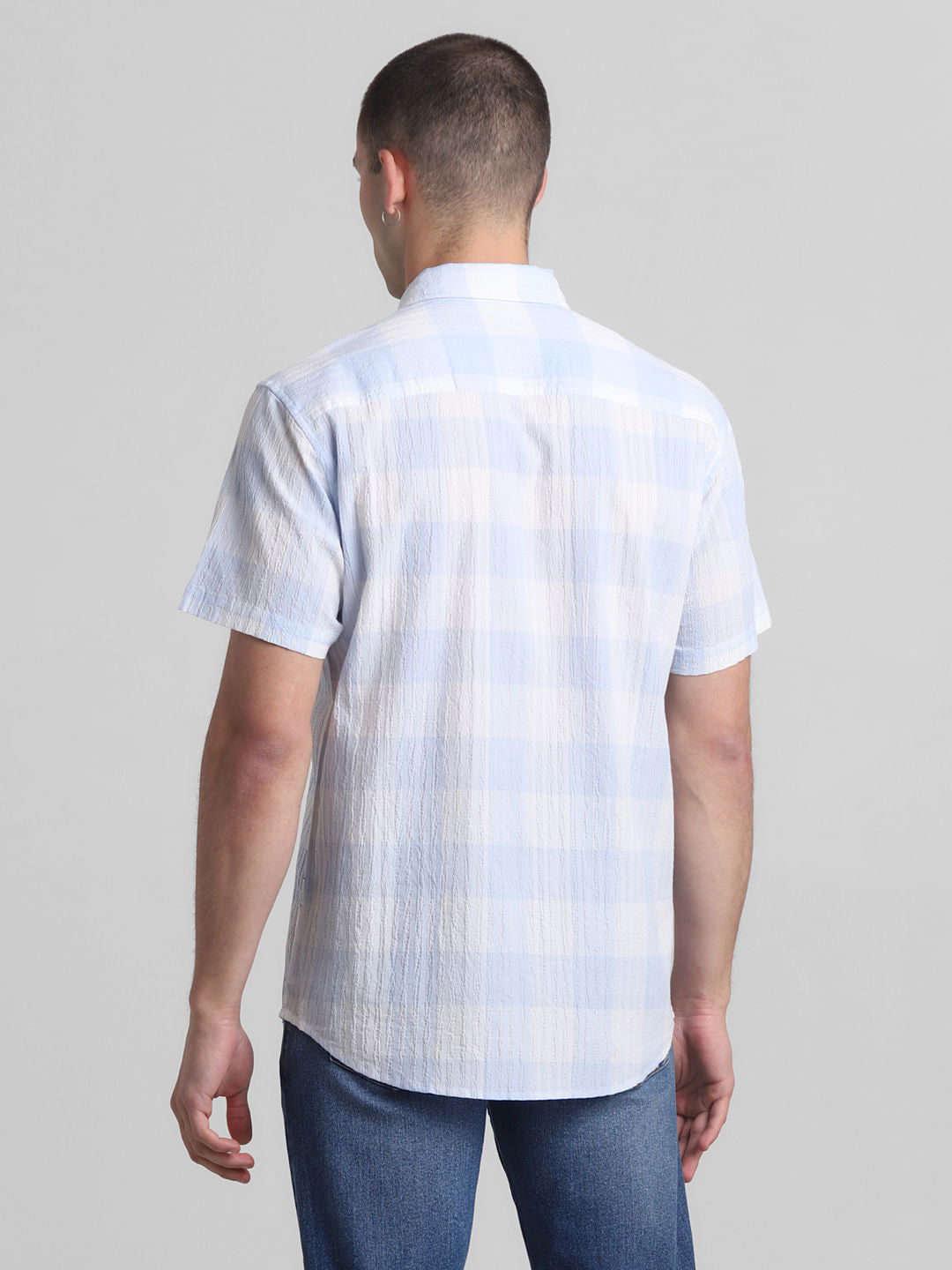 Light Blue Check Short Sleeves Shirt