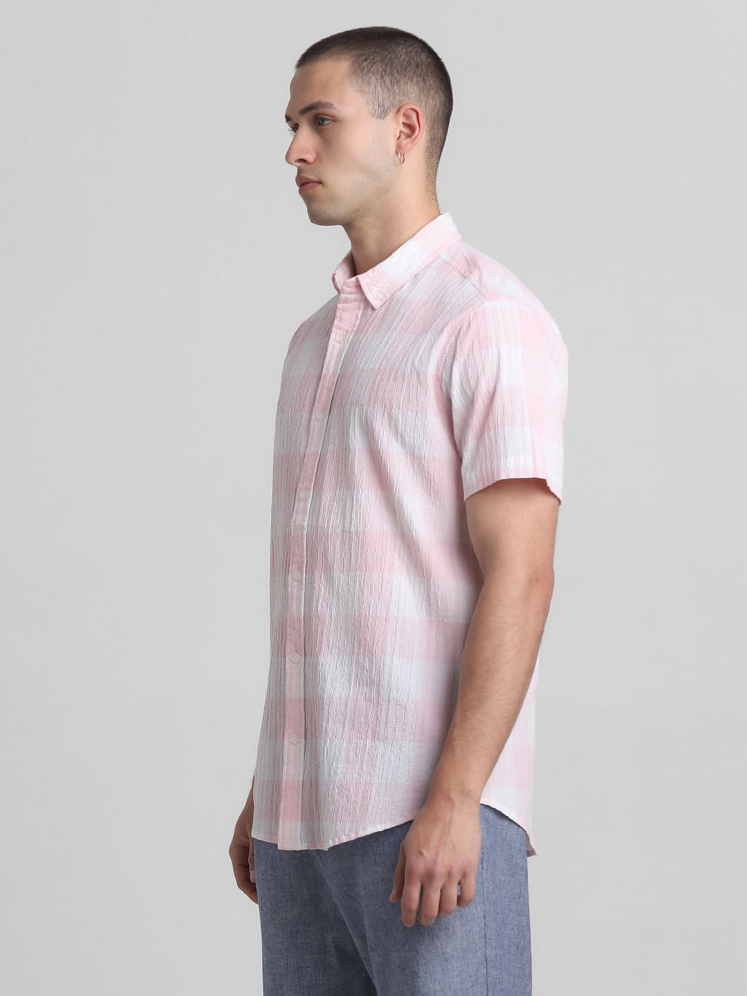 Light Pink Check Short Sleeves Shirt