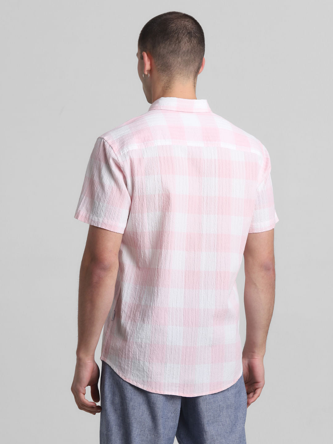 Light Pink Check Short Sleeves Shirt
