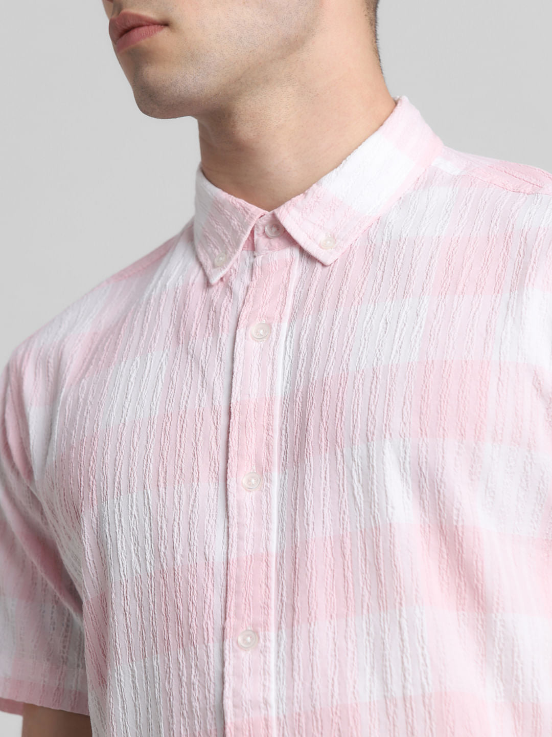 Light Pink Check Short Sleeves Shirt