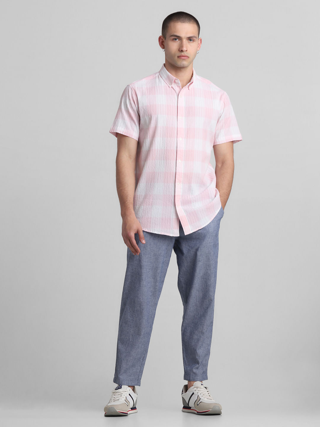 Light Pink Check Short Sleeves Shirt