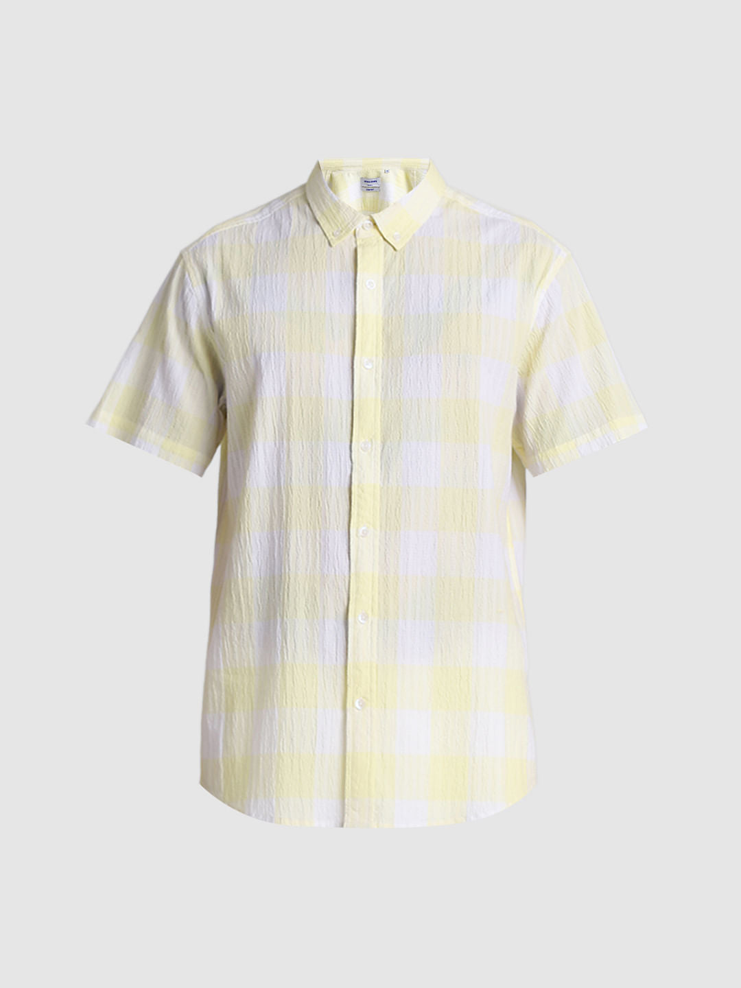 Yellow Cotton Check Short Sleeves Shirt