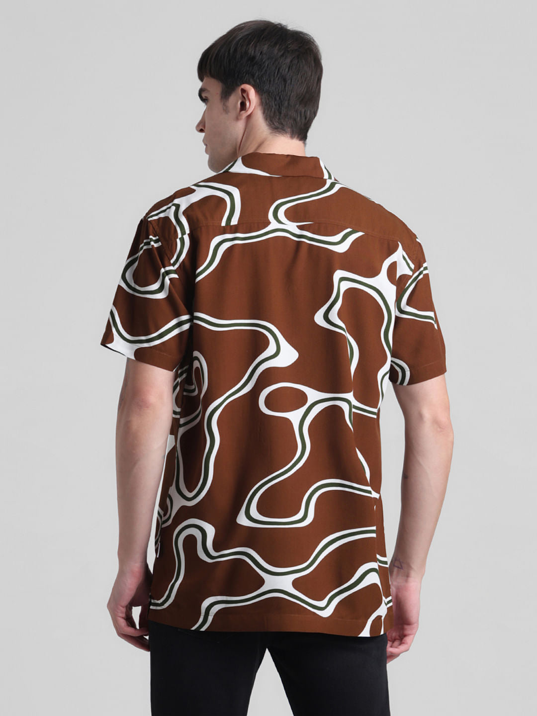 Brown Printed Short Sleeves Shirt