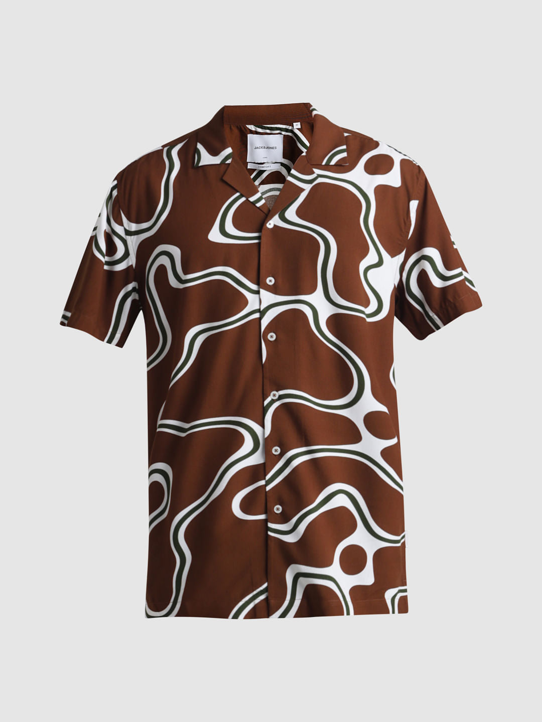 Brown Printed Short Sleeves Shirt