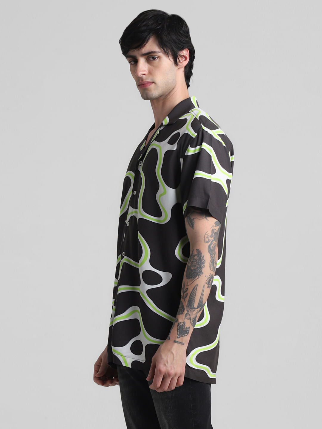 Dark Grey Printed Short Sleeves Shirt