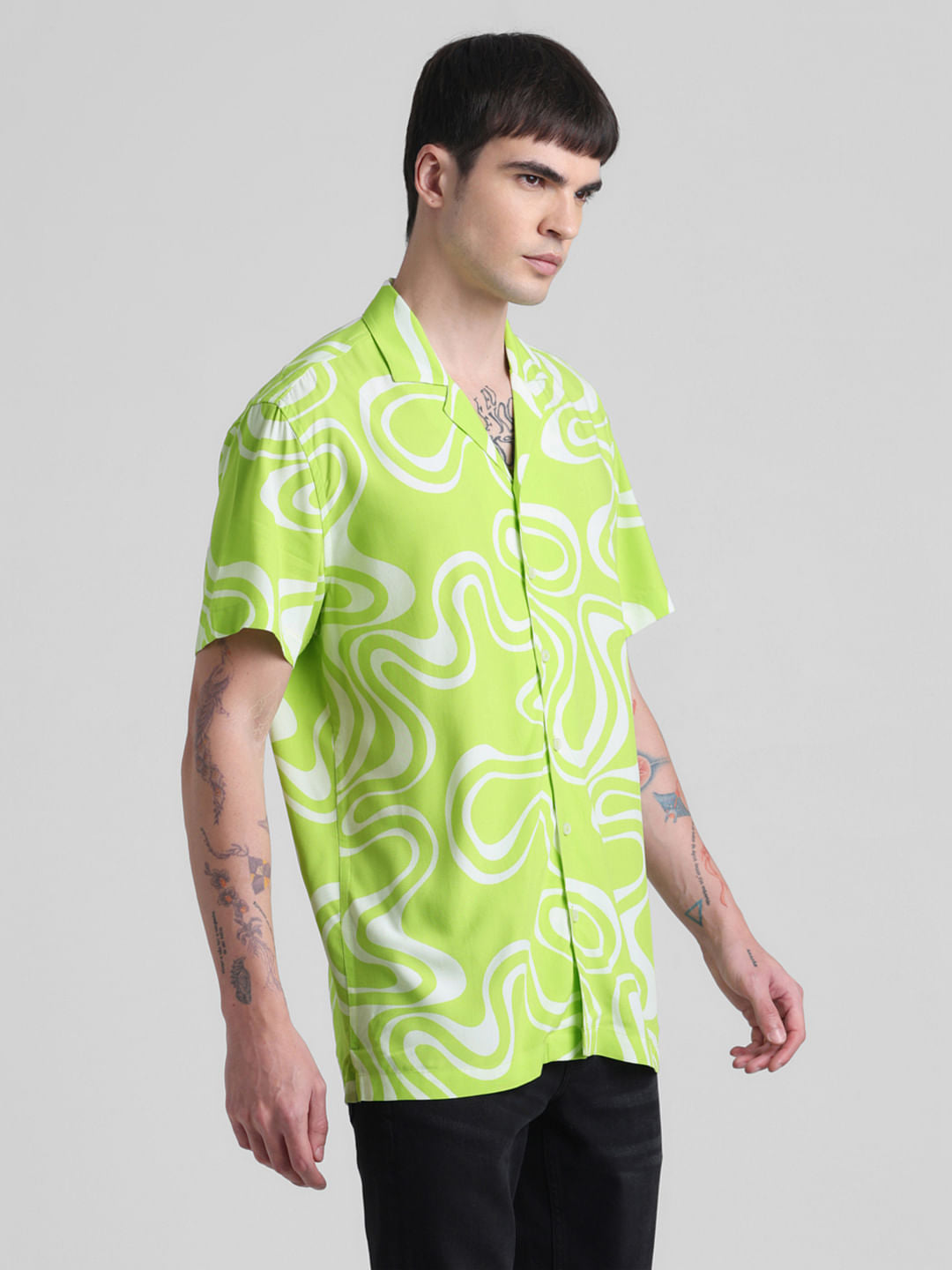 Neon Green Abstract Print Shirt