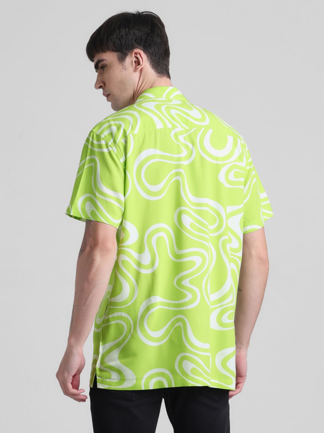 Neon Green Abstract Print Shirt
