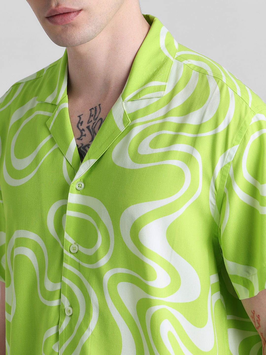 Neon Green Abstract Print Shirt