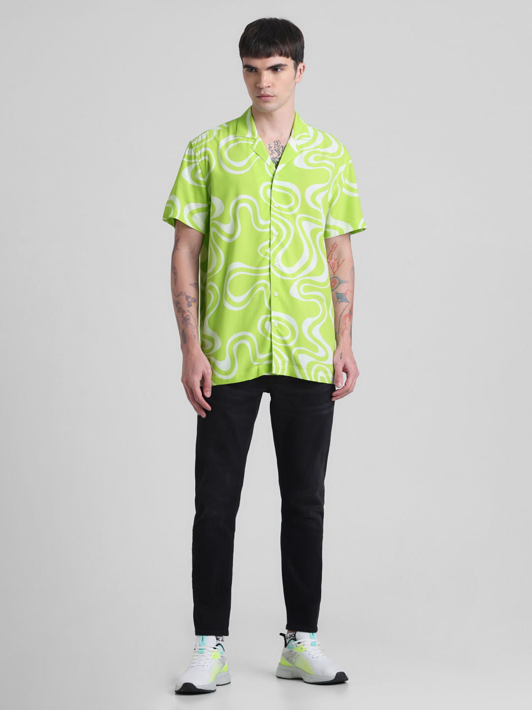 Neon Green Abstract Print Shirt