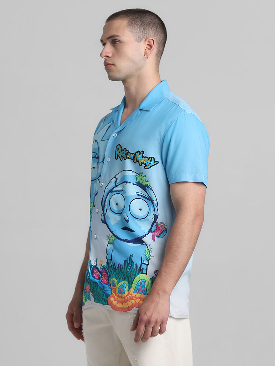 RICK & MORTY Blue Printed Short Sleeves Shirt